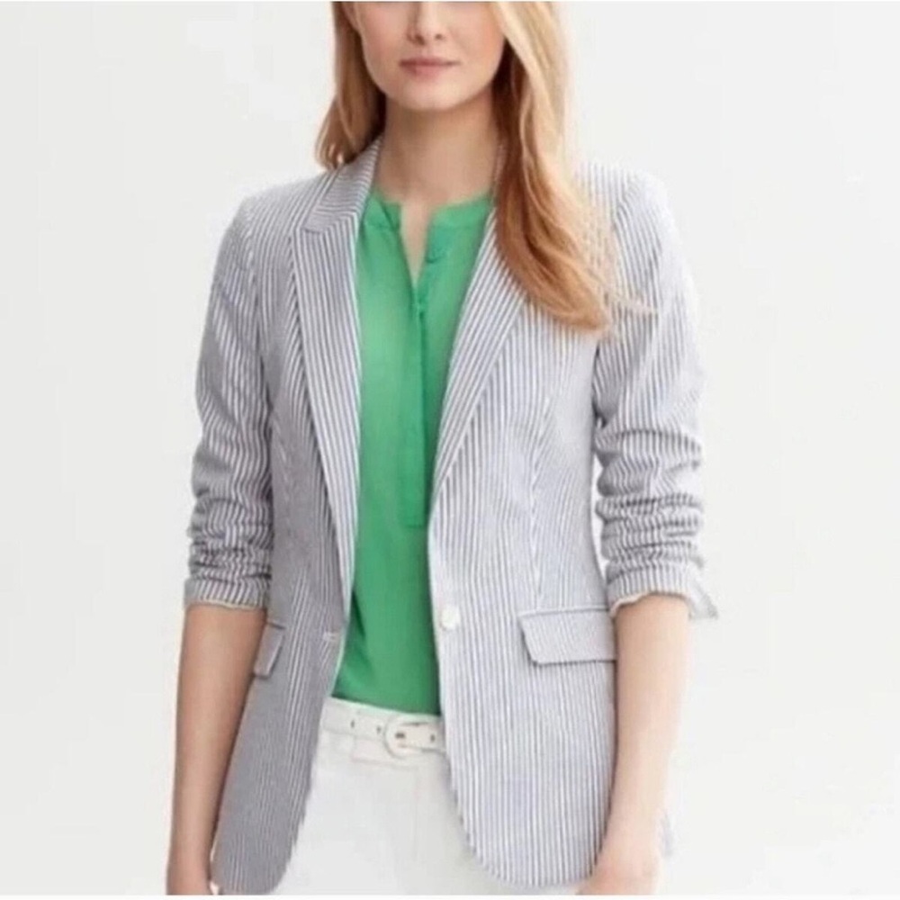 Banana Republic Seersucker Striped Preppy Nautical Derby Blazer Jacket size 2